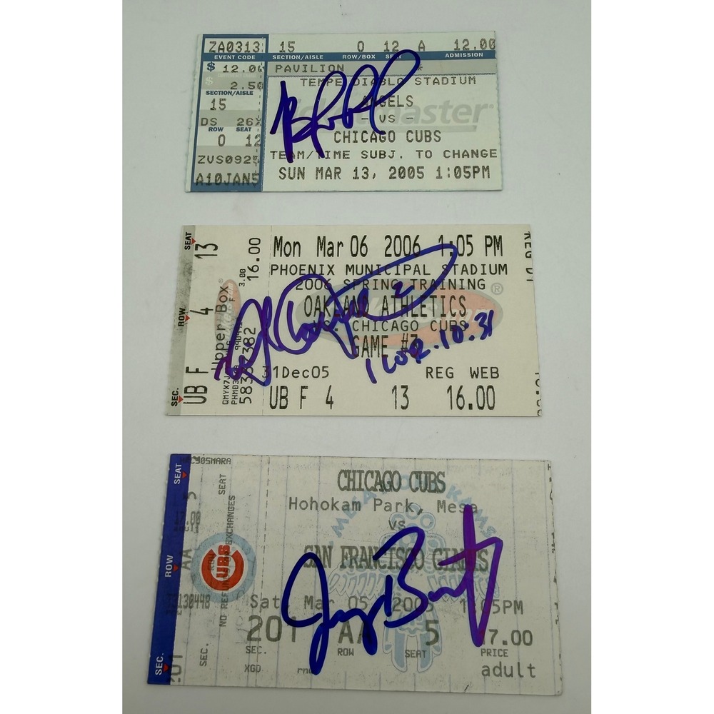 Lot of 3 Signed Chicago Cubs Spring Training Tickets Molina Rouse Burnitz